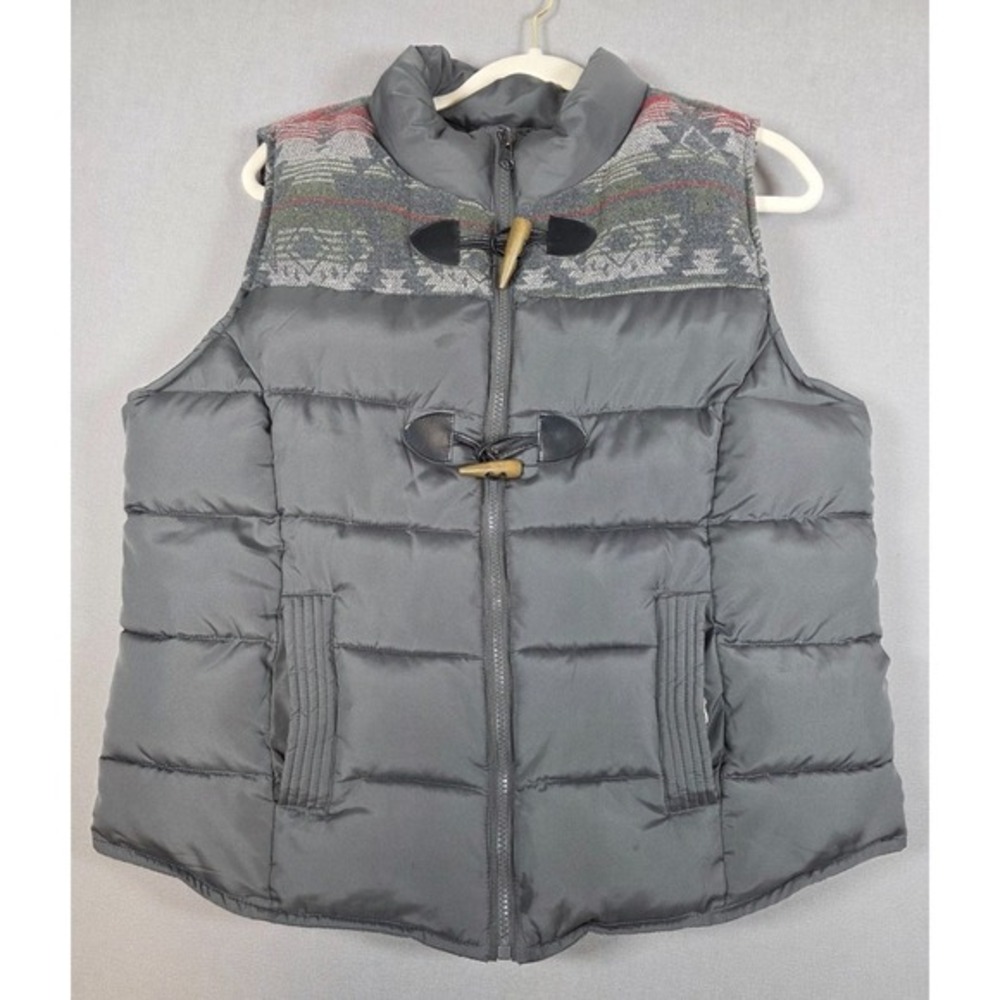 Ruff Hewn Womens Vest Large Gray Puffer Toggle Zip Southwest Yoke Winter Outdoor